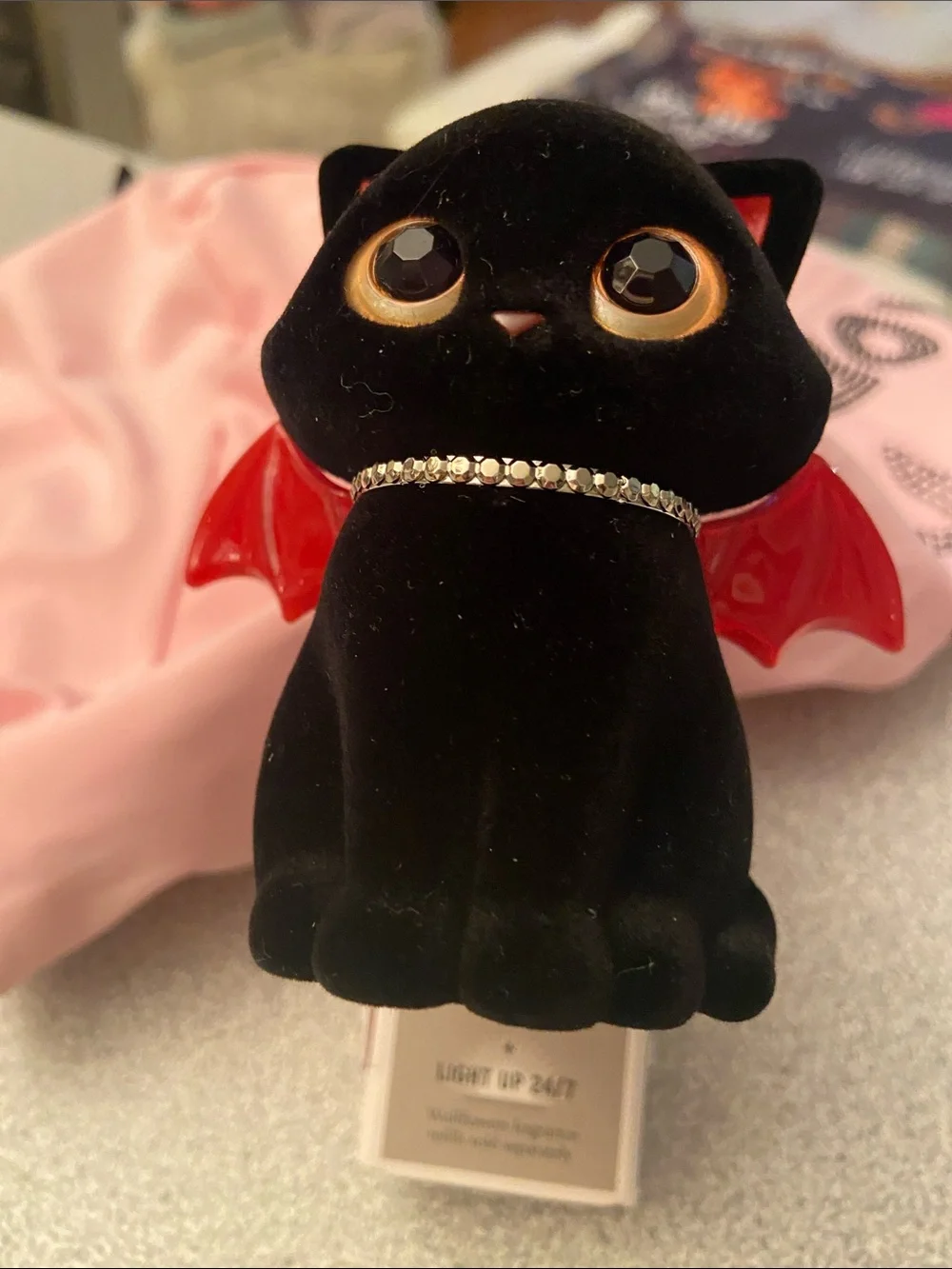 Black Velvet Cat Night Light with Red Wings wallflower